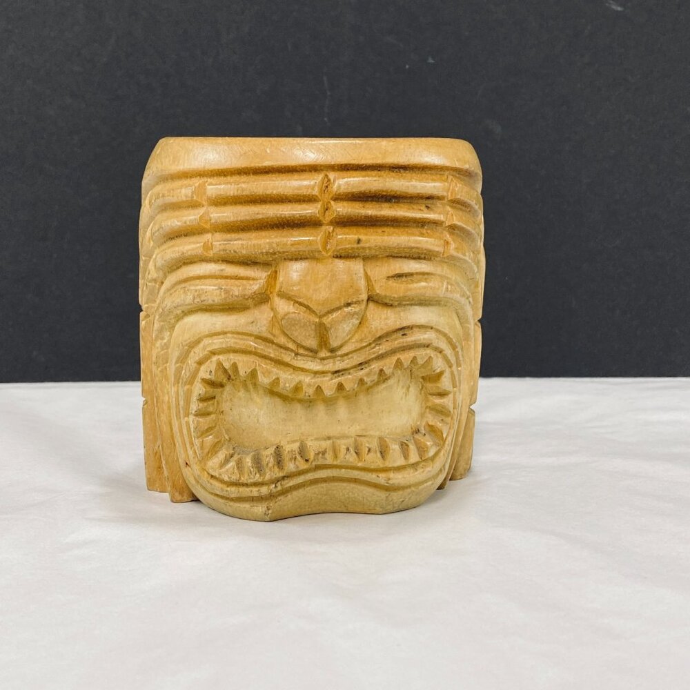 Vintage Hand Carved Wood Mug Tiki Face Decor Philippines